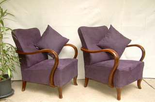 Art Deco Faux Suade Armchairs.