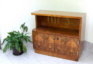 Art Deco Burl Walnut Side Cabinet, Nightstand or Telephone Table.