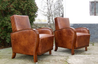 Pair of Art Deco Leather Armchairs.