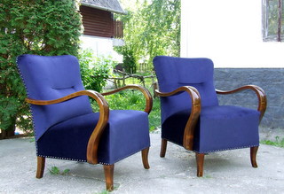Art Deco Velvet Upholstered Armchairs.