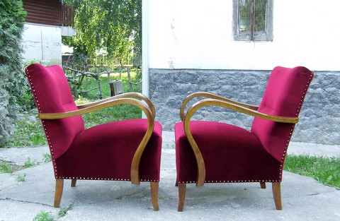 Art Deco red velvet club chair.