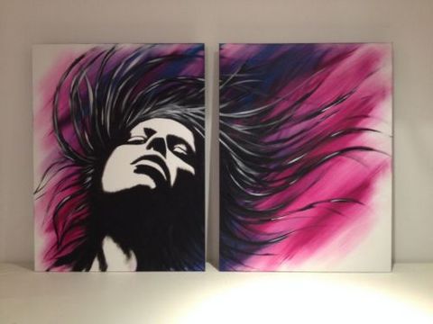 Original Diptych Oil Painting on Floating Canvases.